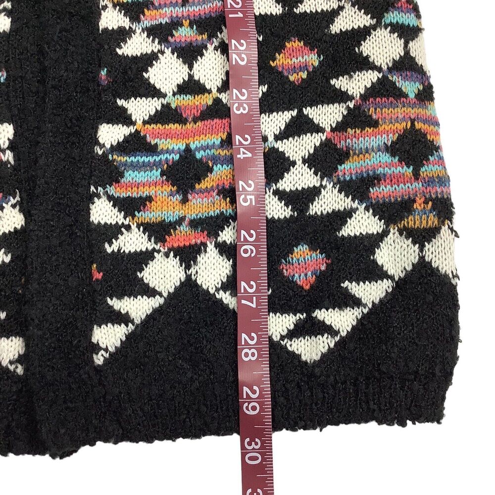 Long Aztec Western Open Front Cardigan Sweater Girls Jr M Women XS S Black Knit - Picture 10 of 15